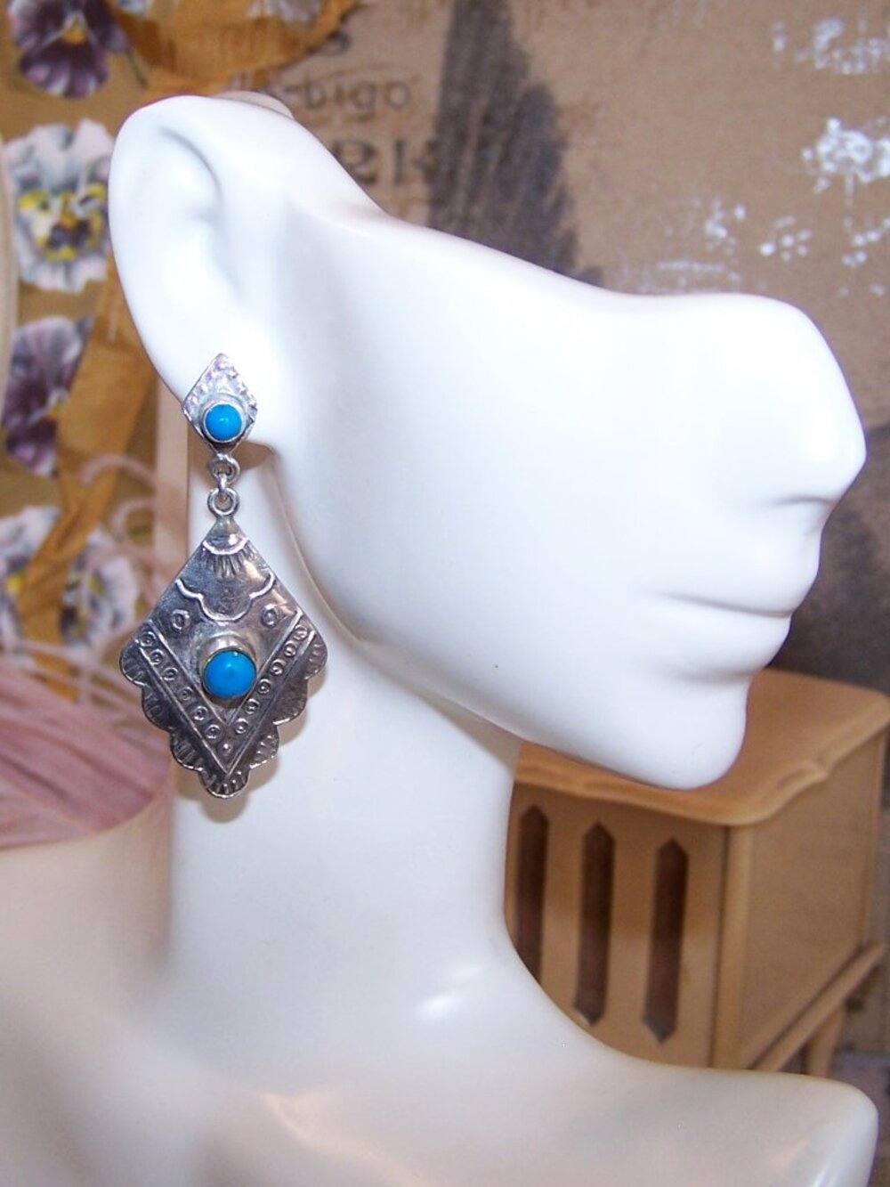 Sterling Silver Turquoise Dangle Earrings - Posts with Nuts